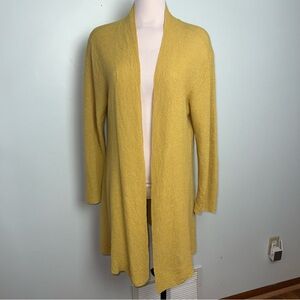 Eileen Fisher Mustard Yellow 100% Wool Open Front Cardigan Women’s Size Large